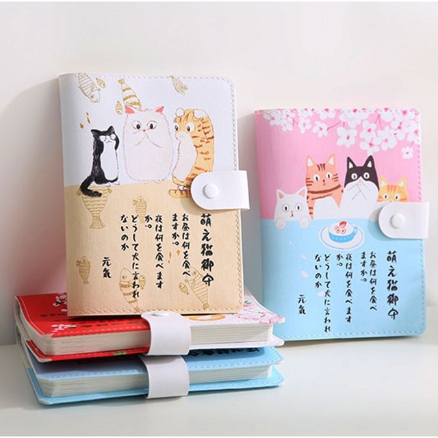 Cute Kawaii Leather A6 Cat Notebook Japanese Color Page Sketchbook Graffiti  Diary Planner Student Filofax Notepad Gifts Supplies - AliExpress